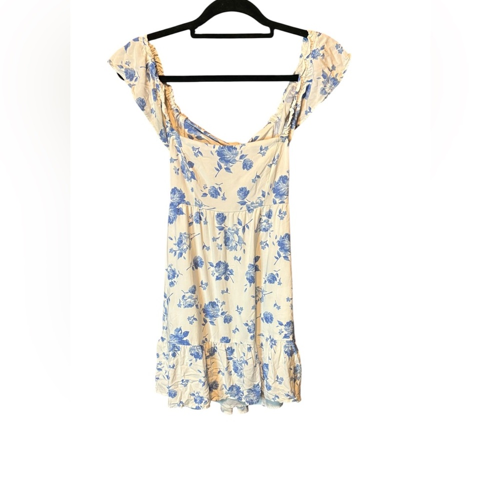 Hollister White Blue Floral Open Back Tie Mini Dress XS